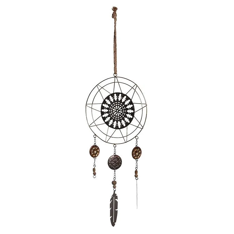 10.63" x 0.79" x 23.62" Metal Star Medallion Dreamcatcher with Feather Tassels