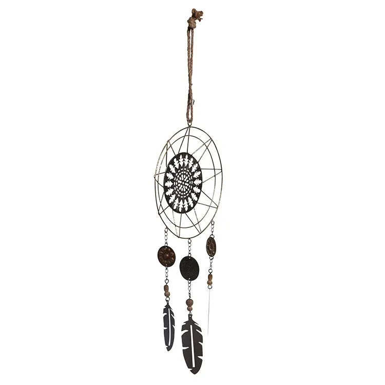 10.63" x 0.79" x 23.62" Metal Star Medallion Dreamcatcher with Feather Tassels