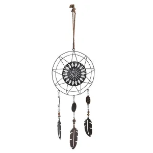 10.63" x 0.79" x 23.62" Metal Star Medallion Dreamcatcher with Feather Tassels