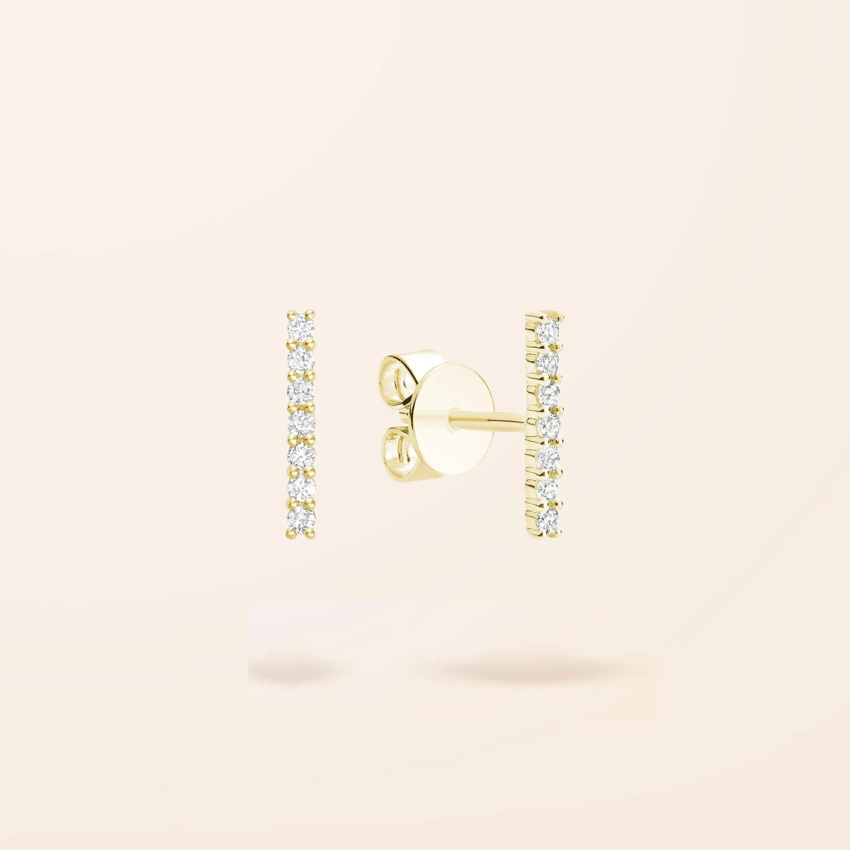 10K Gold Diamond Bar Stud Earrings