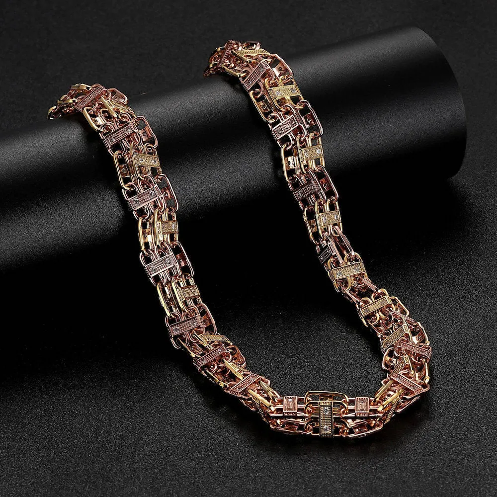 12mm Gold 2-Tone Cage Chain Stones 32 Inch