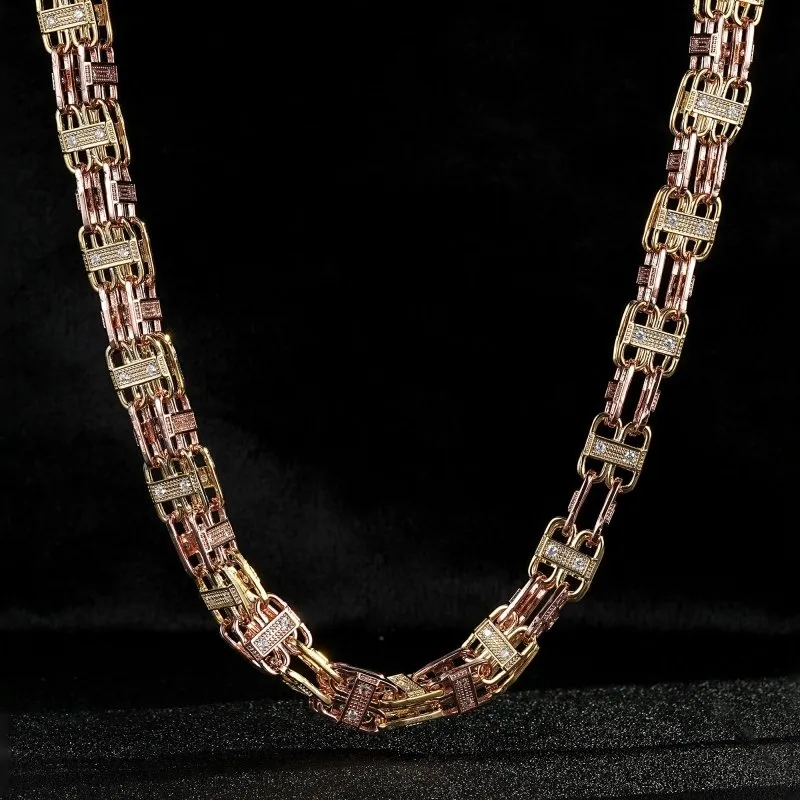 12mm Gold 2-Tone Cage Chain Stones 32 Inch