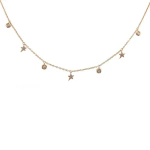 14K Gold Micro Pave Star   Round Bezel Diamond Dangling Necklace