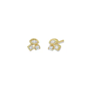 14k Mixed Cut Diamond Cluster Studs