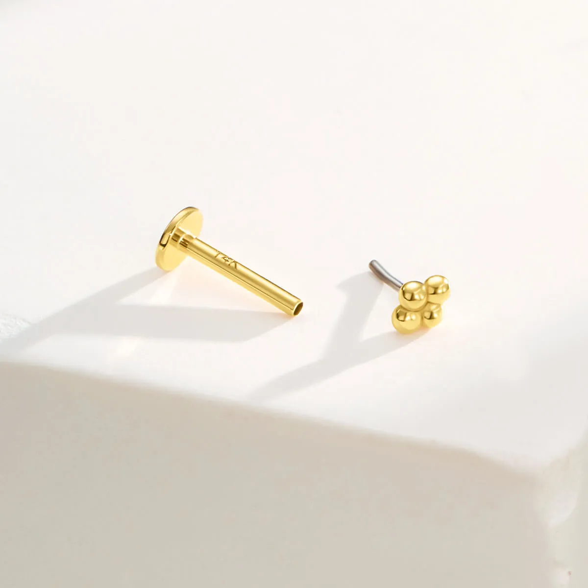 14K Solid Gold Beans Top Cartilage Earring Stud