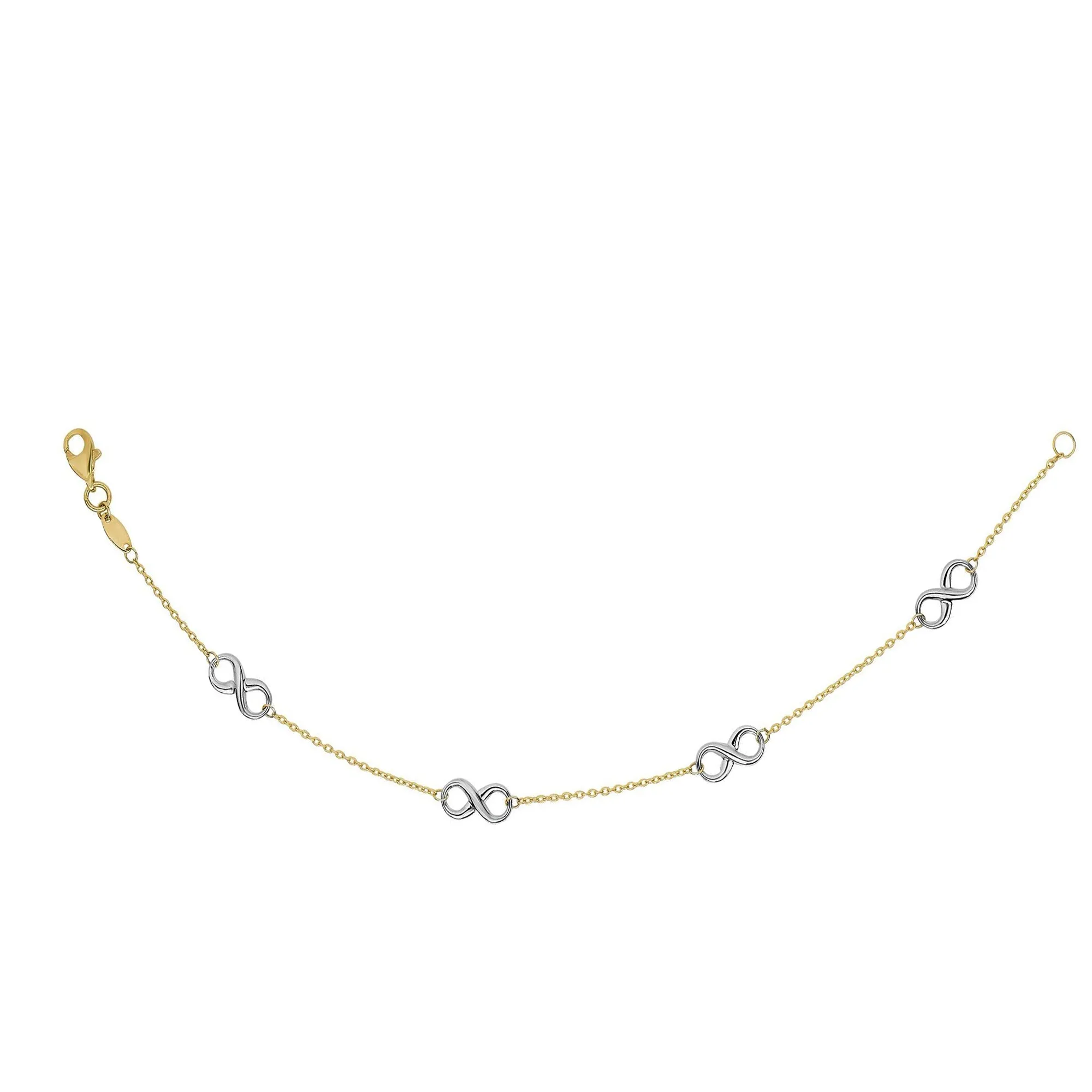 14k Yellow And White Gold Infinity Charms Bracelet, 7.5