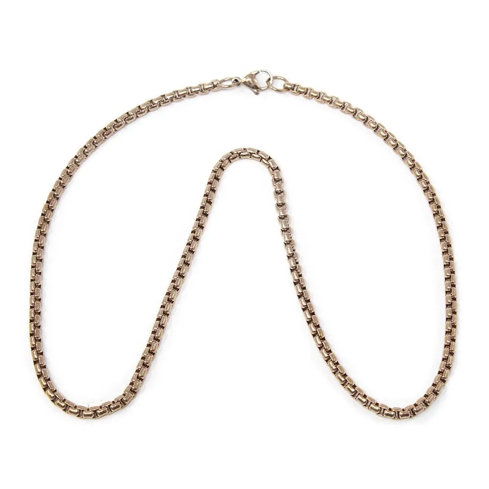 18 Inch Stainless Steel Box Chain Necklace Rose Gold Plated