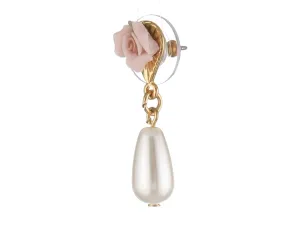 1928 Bridal Pink Porcelain Rose Faux Pearl Drop Earrings