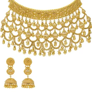 22K Yellow Gold Beaded Filigree Necklace Set (117.5gm)