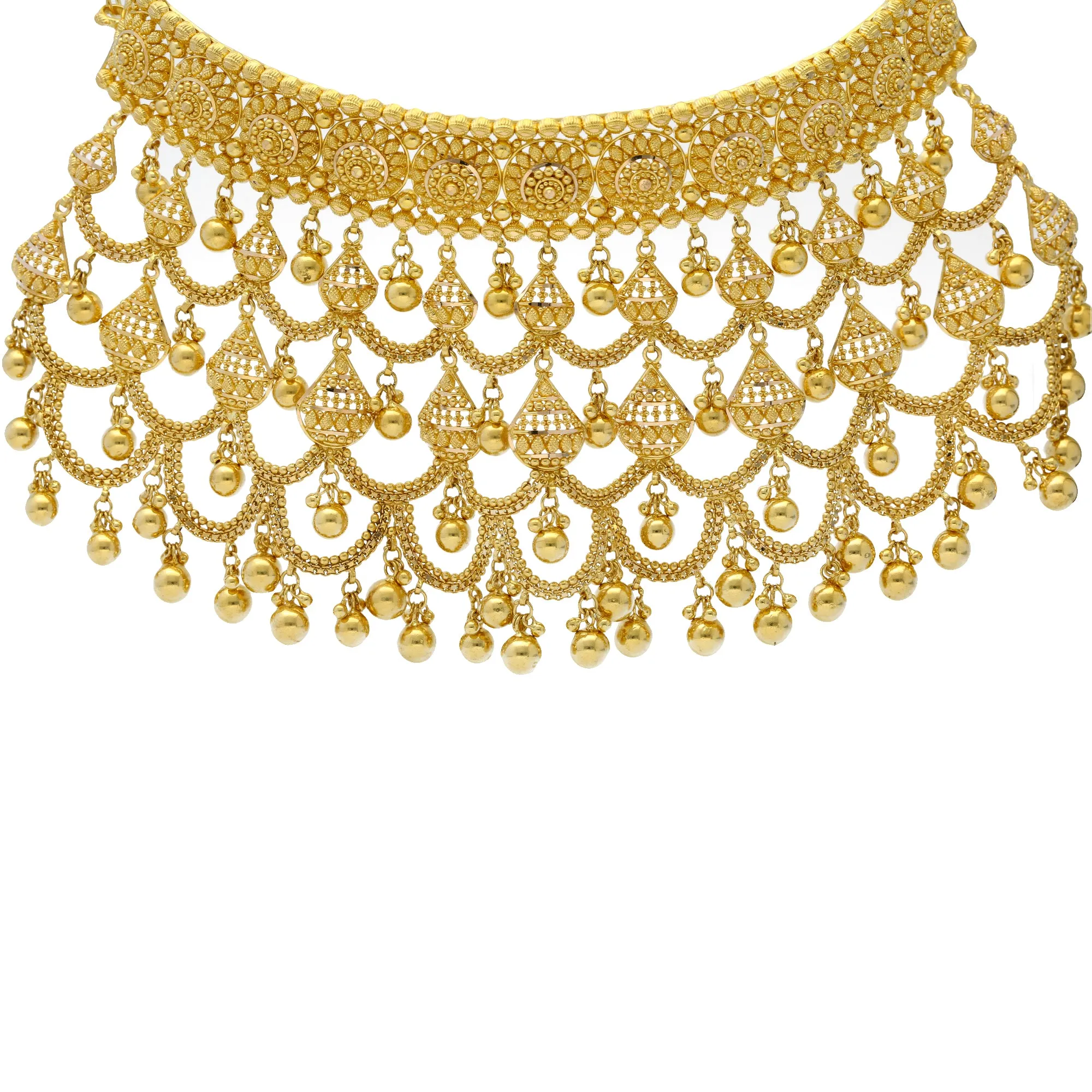 22K Yellow Gold Beaded Filigree Necklace Set (117.5gm)