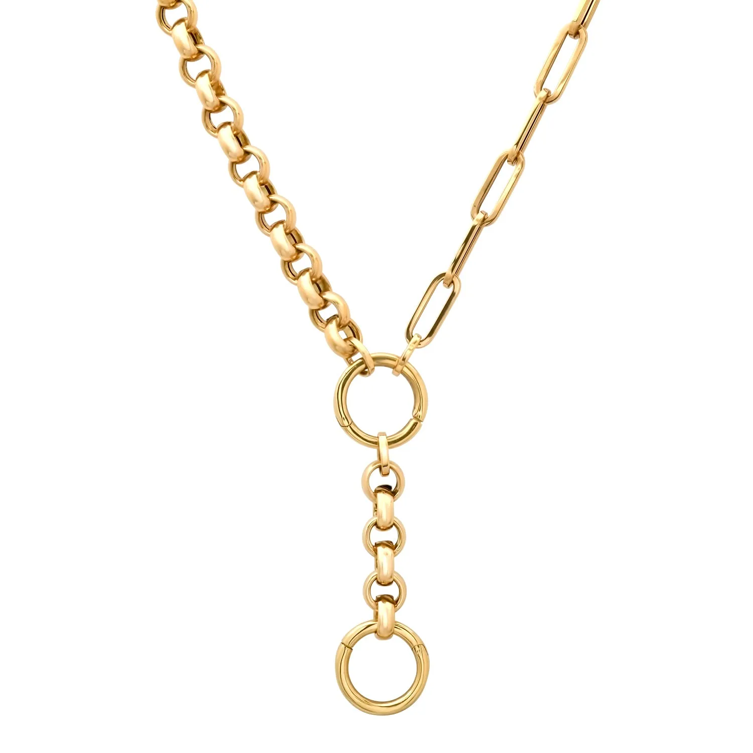 50/50 Rolo & Paperclip Lariat Chain Necklace