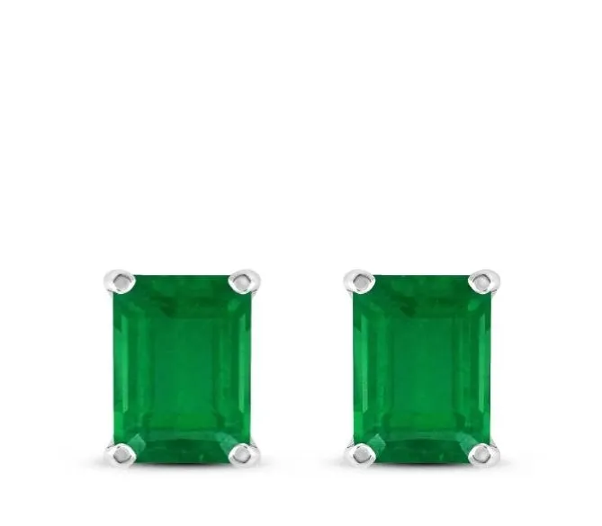 925 Sterling Silver Emerald Cut Gemstone Studs Earrings