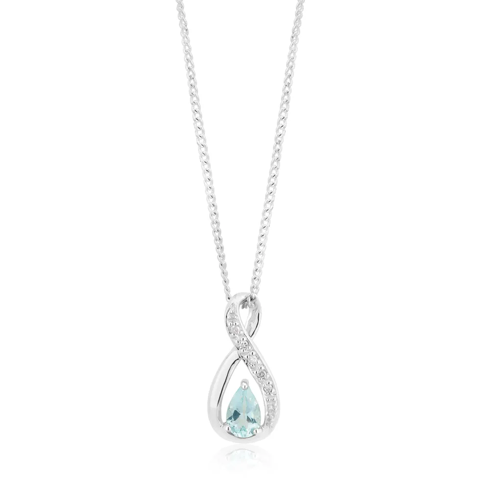 9ct White Gold Aquamarine & Diamond Infinity Pendant