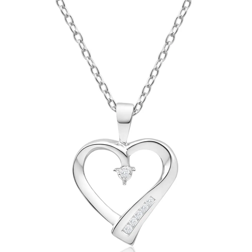 9ct White Gold Heart Shaped Channel Set Diamond Pendant