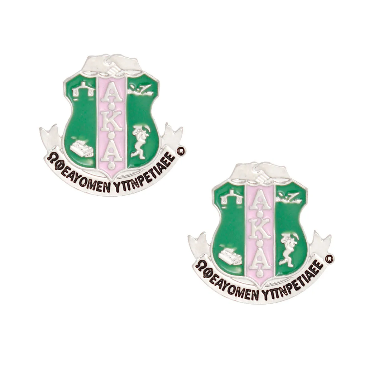 AKA Alpha Kappa Alpha Earrings Pink Green Crest Studs