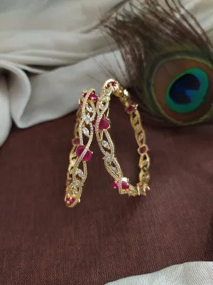 Alluring Design Gold Plated Ruby & Green Stones Zircon Bangles