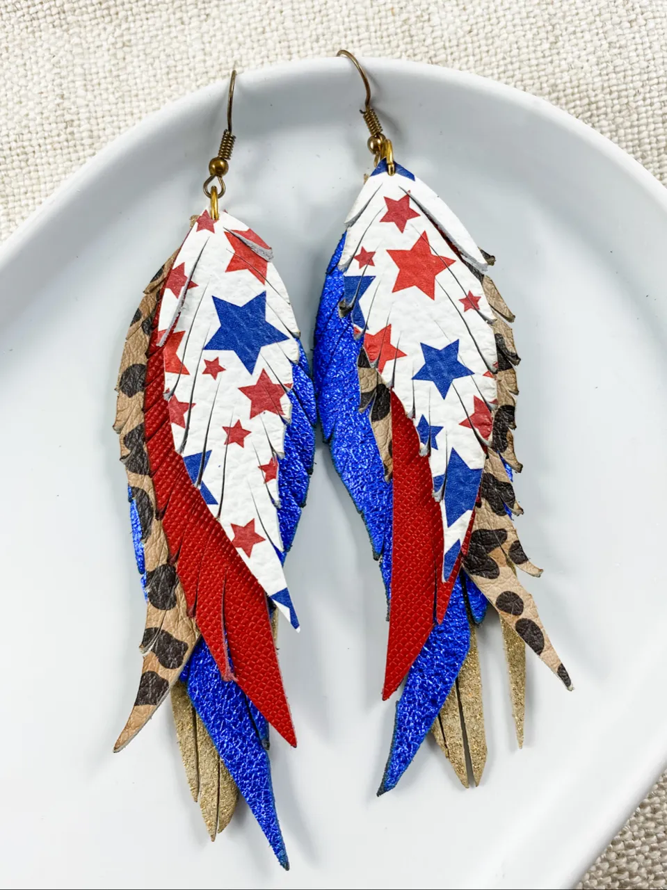 Anabelle Oak - Starstruck Feather Earrings | Patriotic Red Blue Jewelry