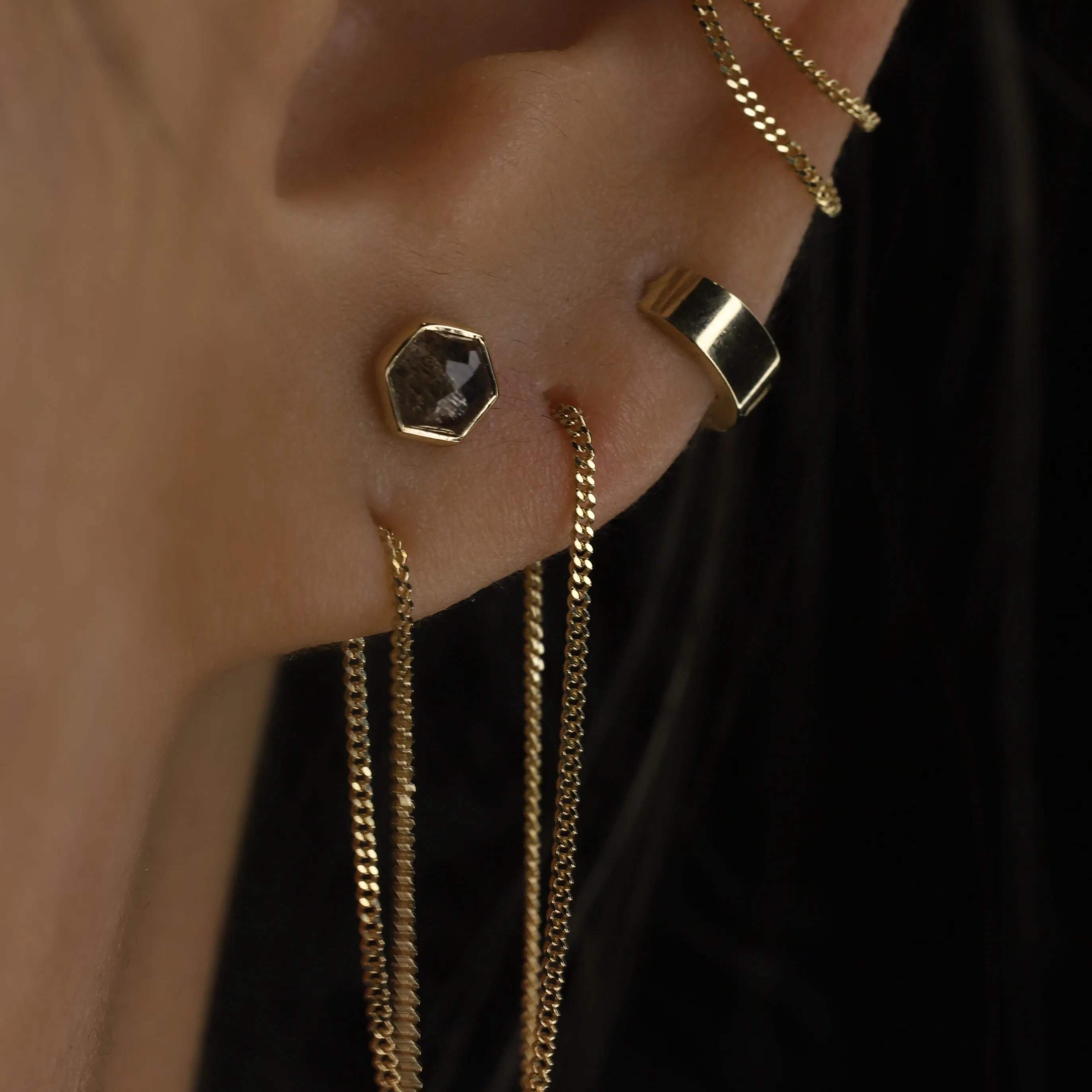 Aria •  14K Gold Black Labradorite Threadless Ends • HoneyComb