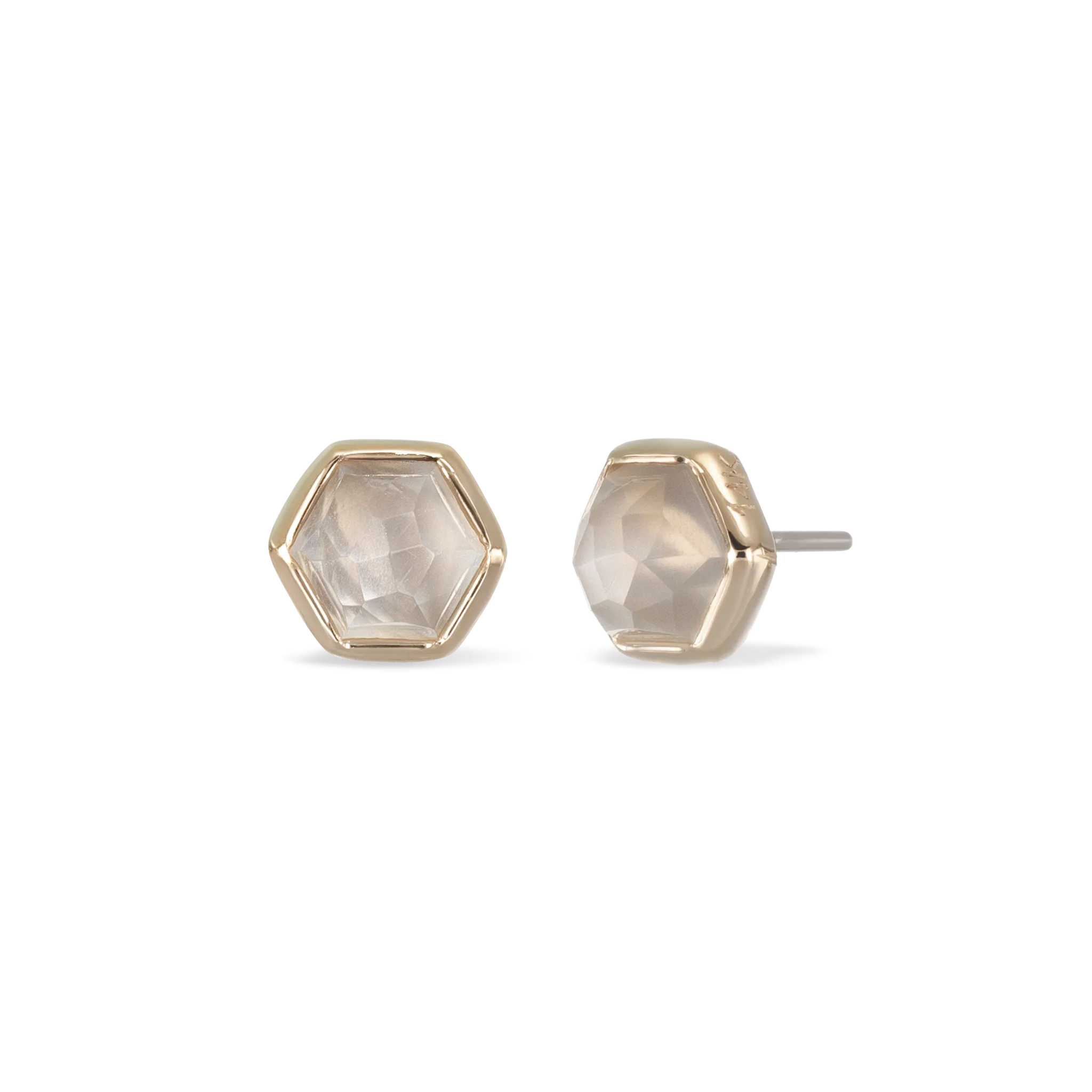 Aria •  14K Gold Honeycomb Gemstone Threadless Ends • Grey Moonstone