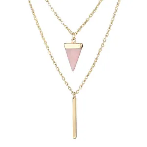 Arrow Point Multi Layer Bar & Faux Stone Pendant Necklace