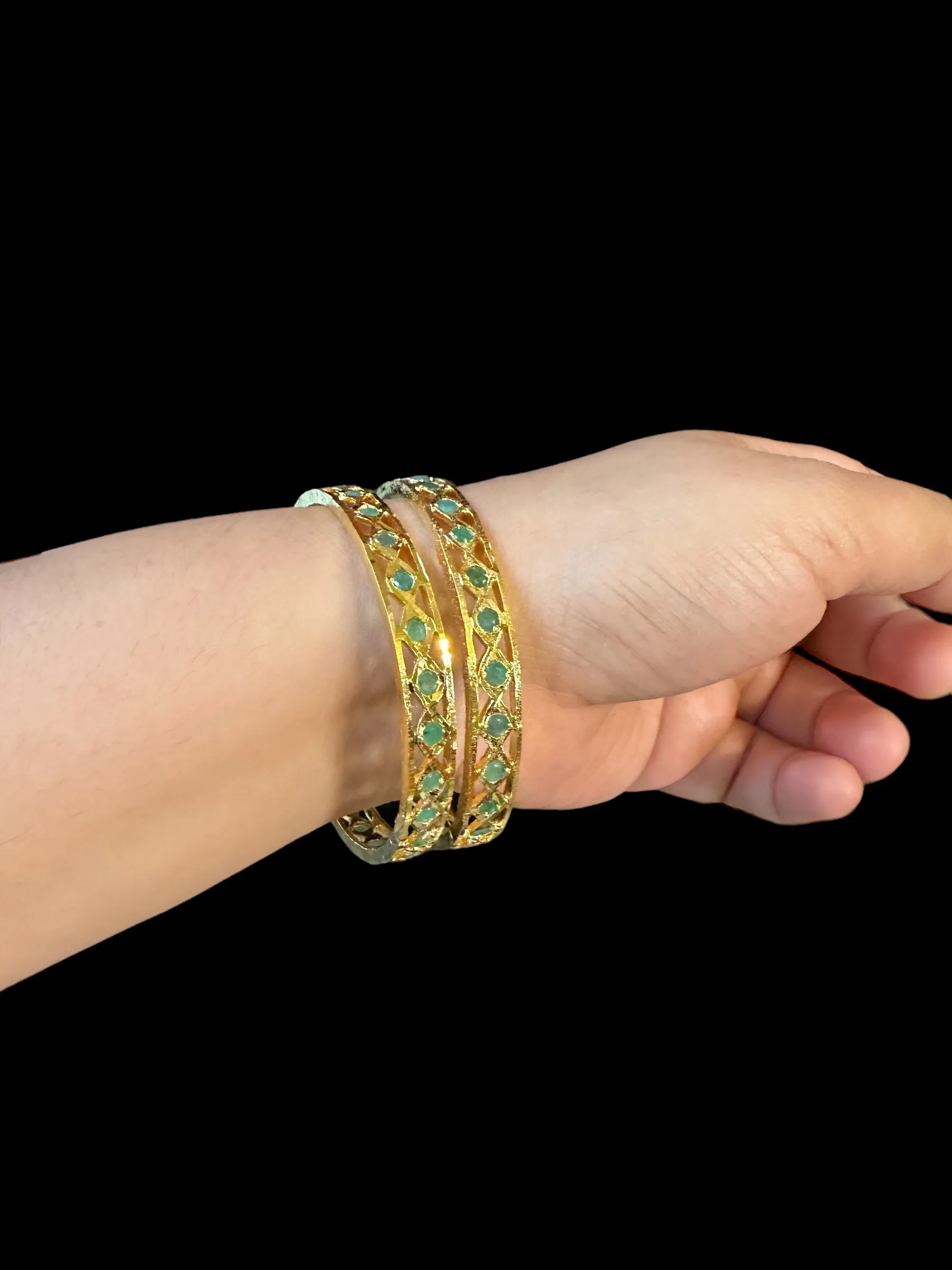 B142 INDU emerald bangles -1 pair ( READY TO SHIP )