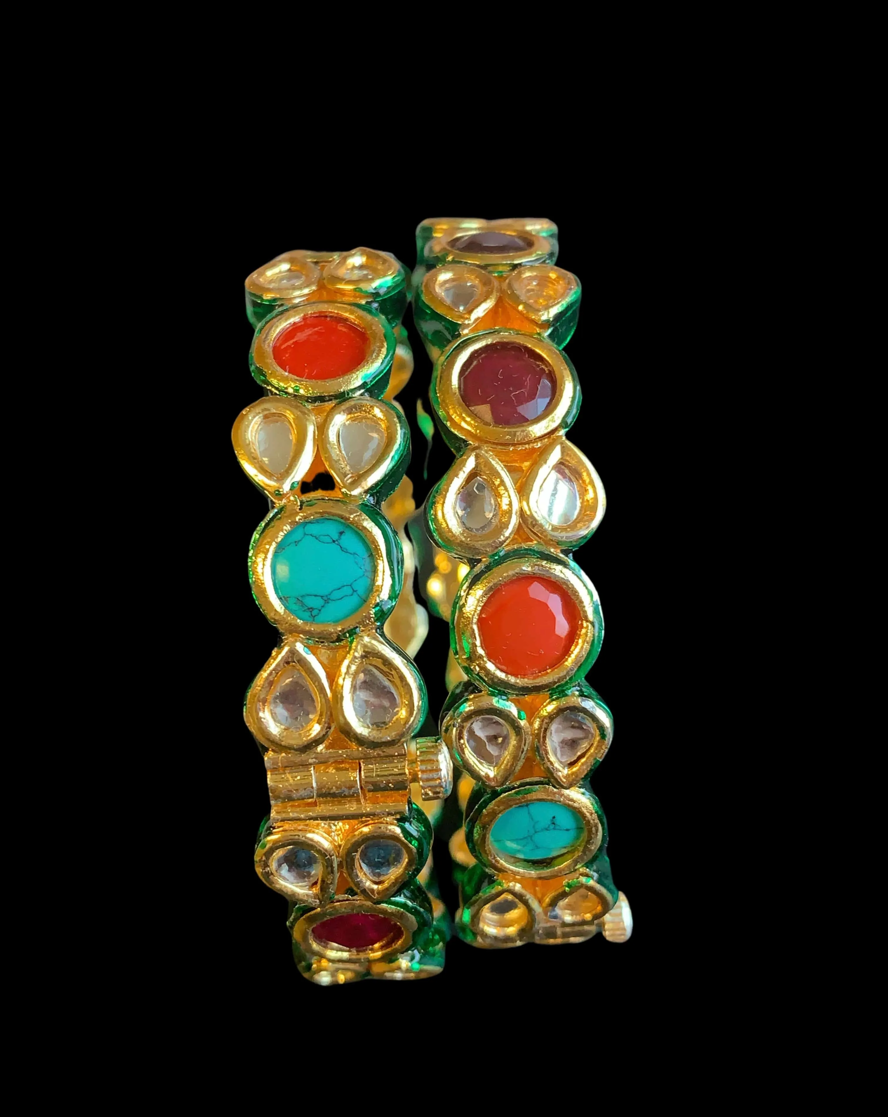 B177 Amelia kundan bangles in navratan ( READY TO SHIP )