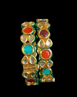 B177 Amelia kundan bangles in navratan ( READY TO SHIP )