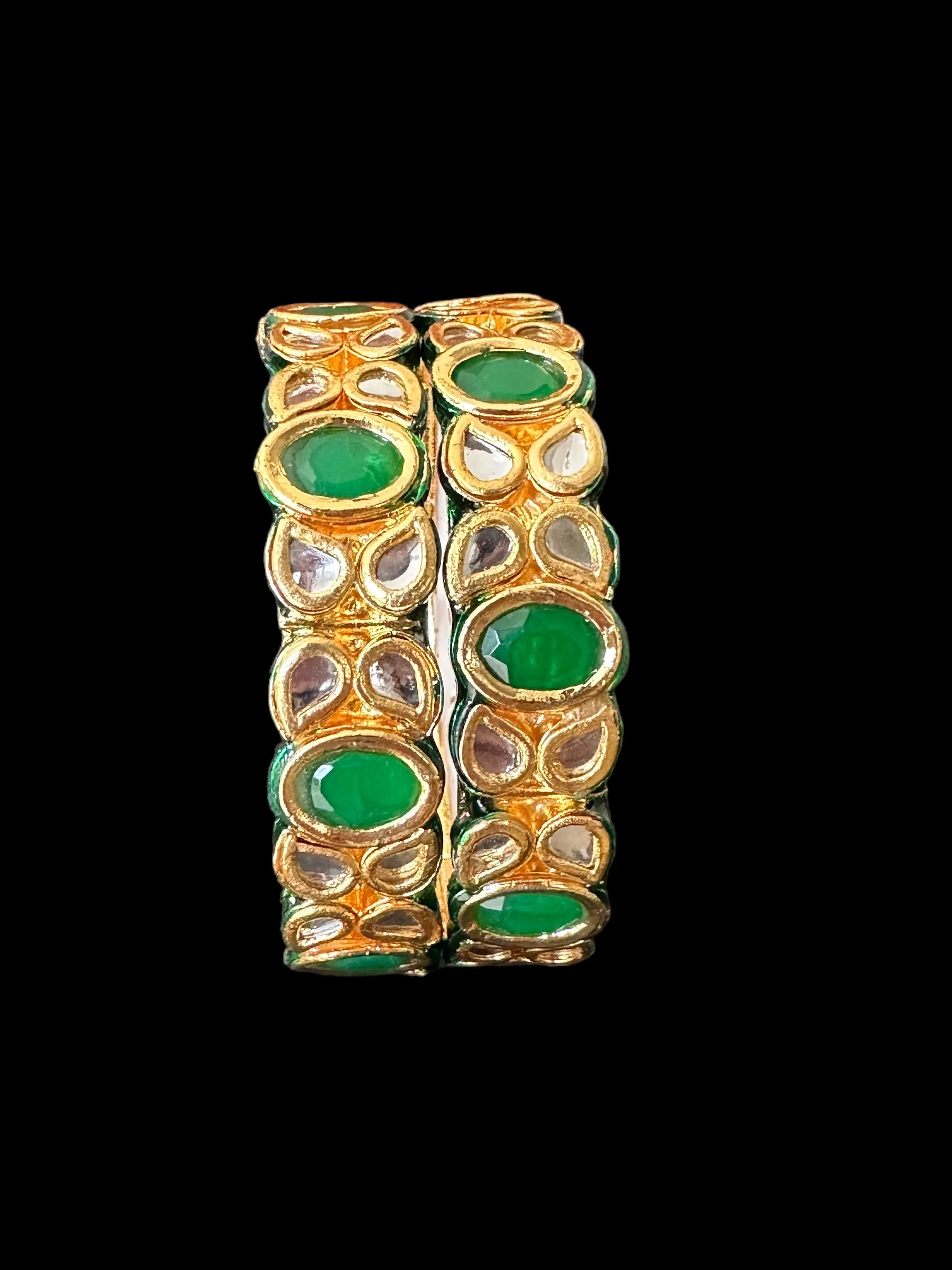 B179 Amelia kundan bangles in green  ( READY TO SHIP )