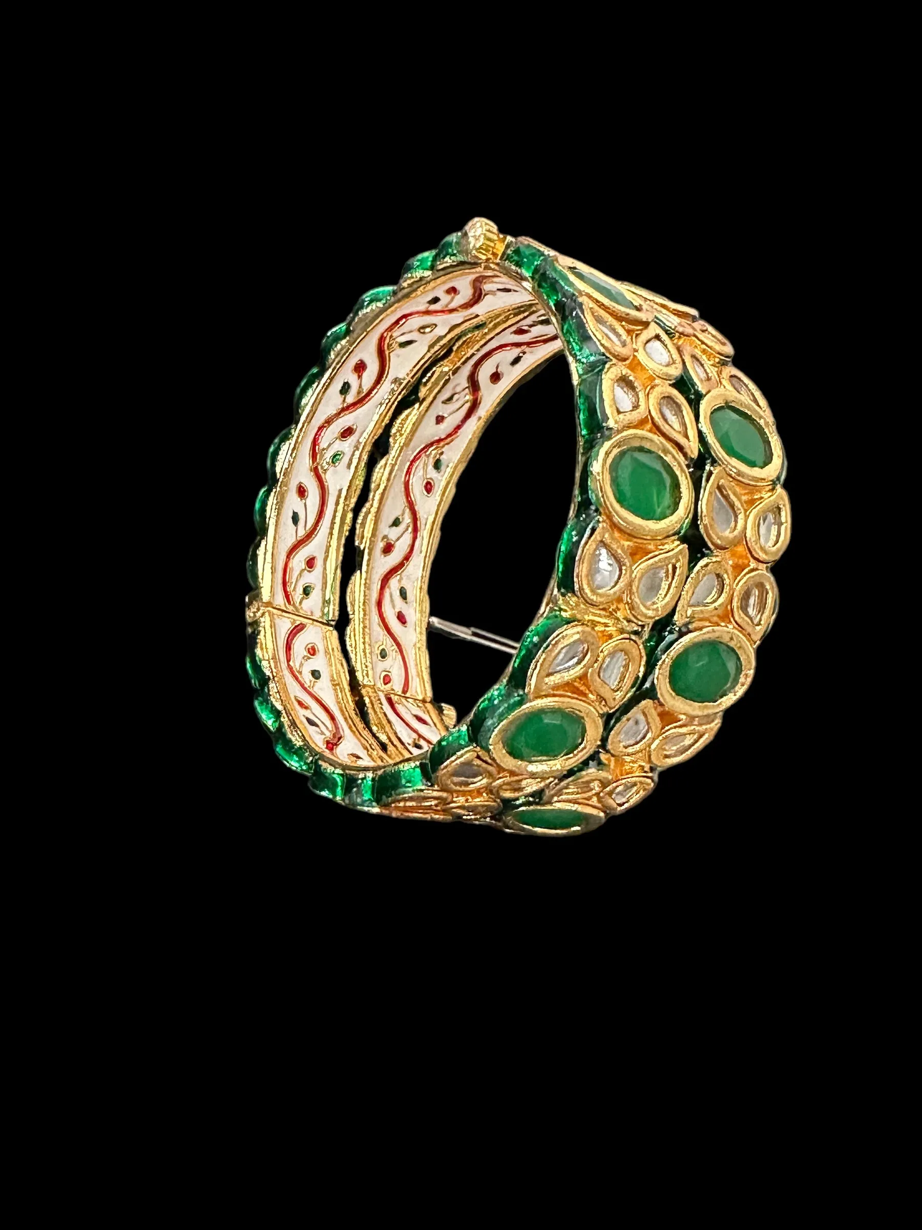 B179 Amelia kundan bangles in green  ( READY TO SHIP )