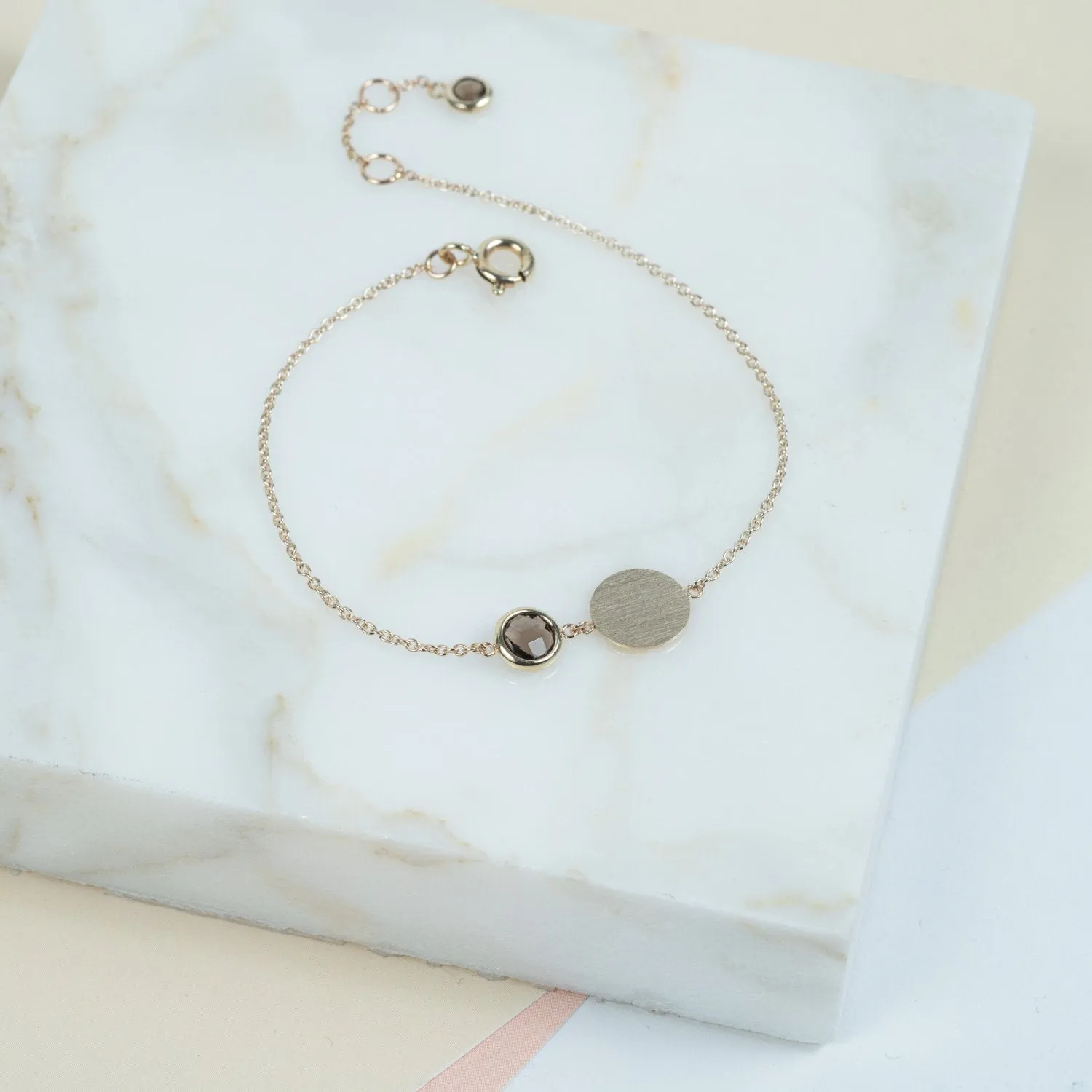 Bali  9ct Gold Smokey Quartz November Birthstone Bracelet