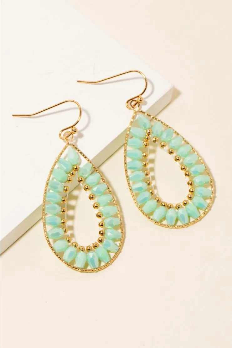 Beaded Tear Dangle Hook Earrings - Mint