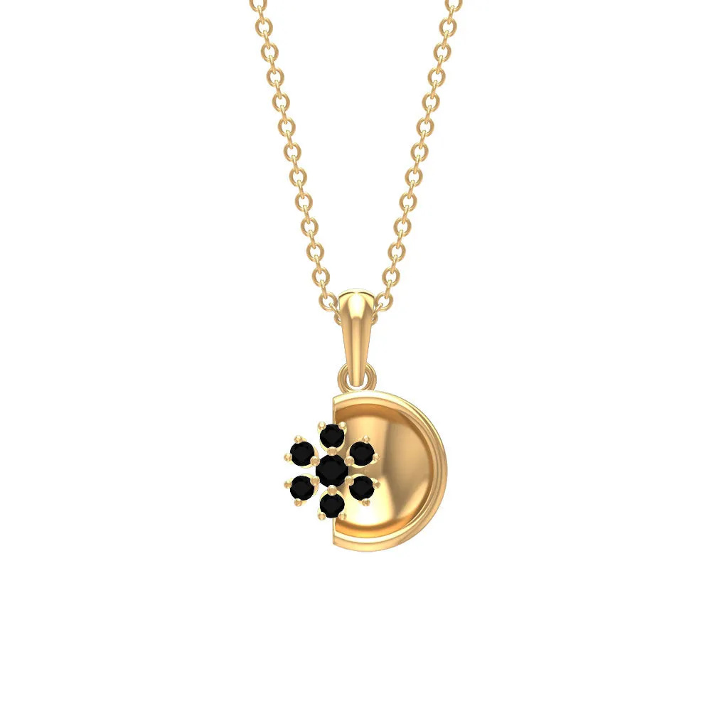 Black Onyx Cluster and Gold Disc Pendant for Women