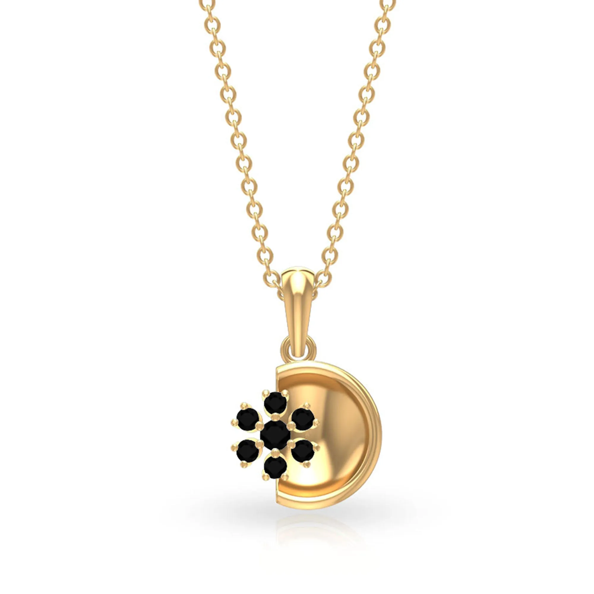 Black Onyx Cluster and Gold Disc Pendant for Women