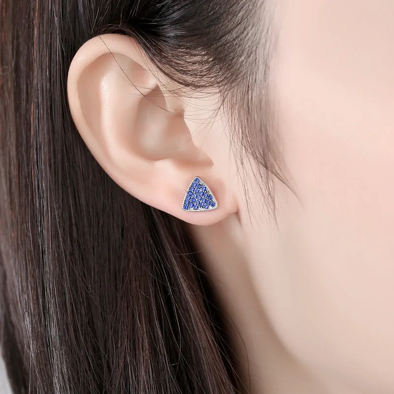 Blue Zircon Triangle Silver Studs Earrings for Women