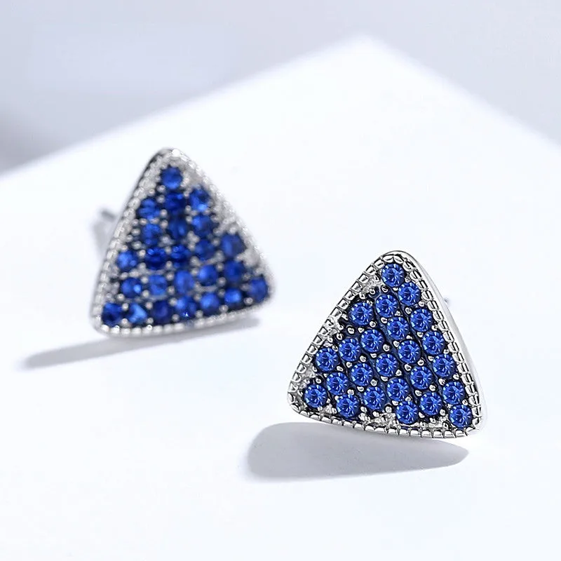 Blue Zircon Triangle Silver Studs Earrings for Women