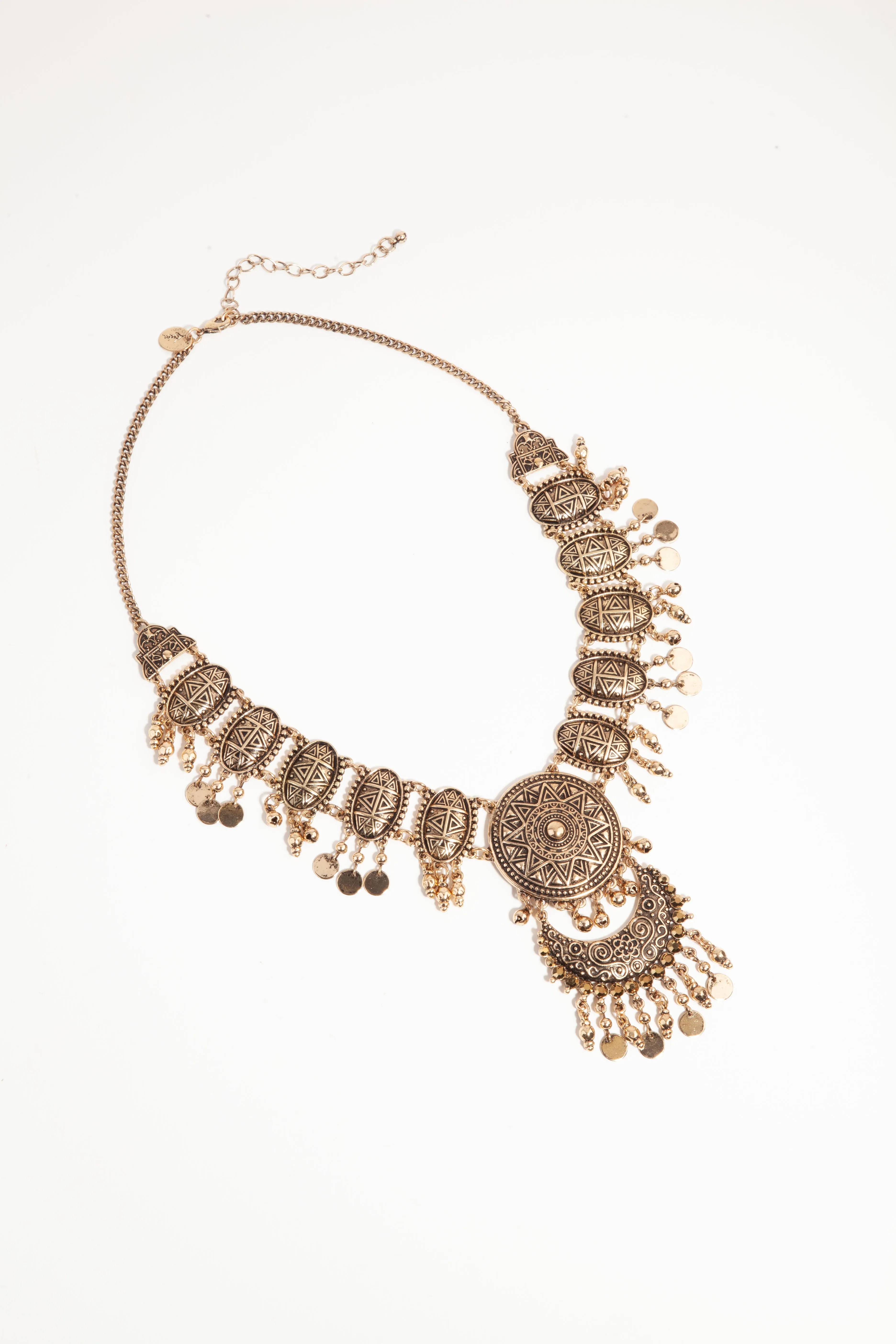 Burnished Gold Boho Bead Drop Necklace