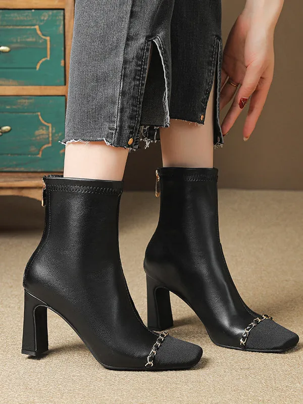 Chains Split-Joint Square-Toe Pumps Boots