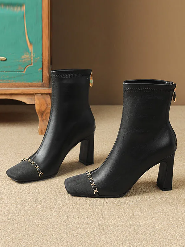 Chains Split-Joint Square-Toe Pumps Boots