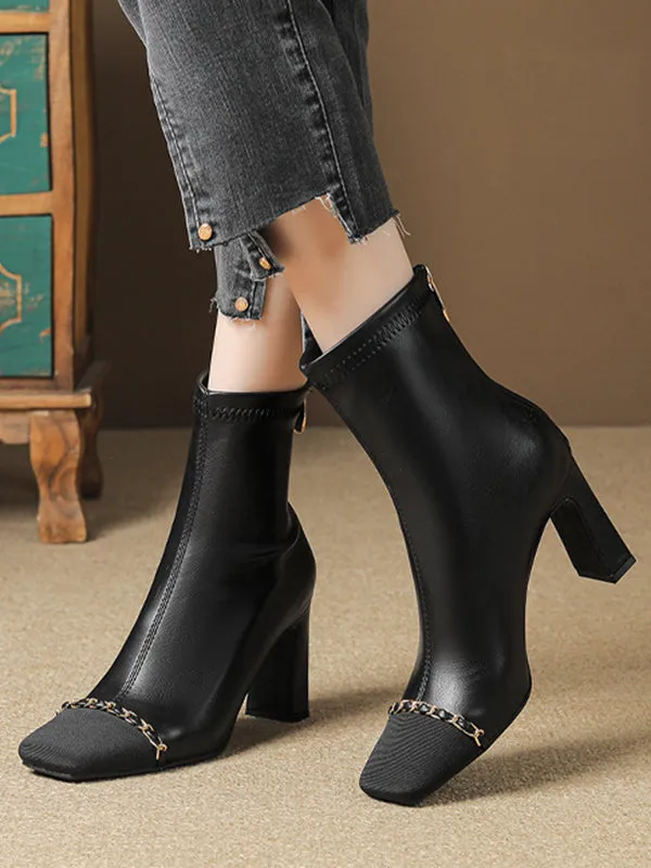 Chains Split-Joint Square-Toe Pumps Boots