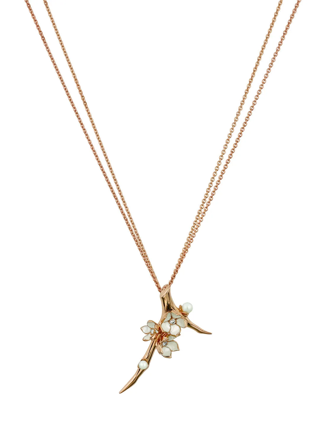 Cherry Blossom Branch Pendant - Rose Gold Vermeil, Diamond & Pearl