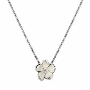 Cherry Blossom Large Flower Pendant - Silver & Diamond