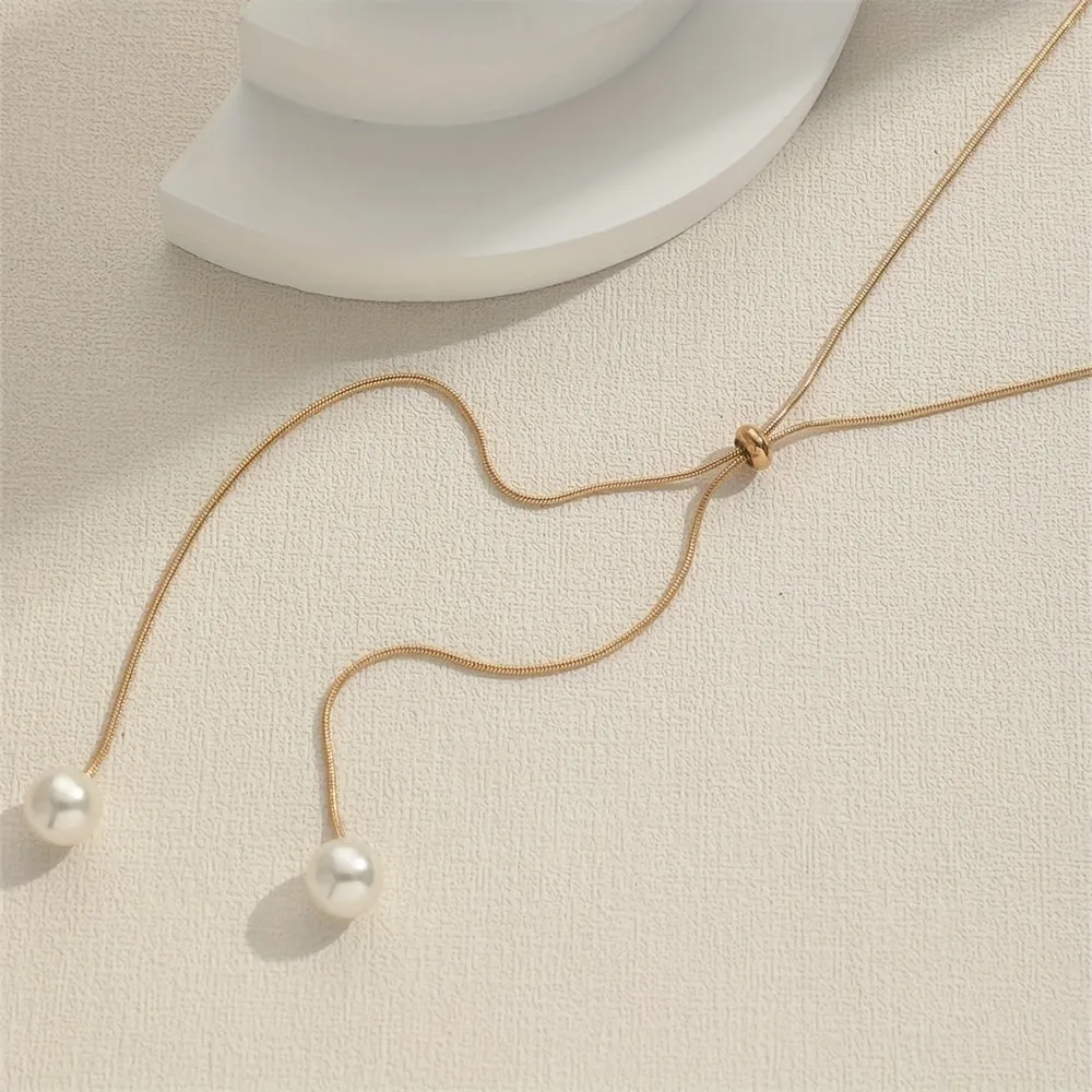 Chic YShaped Necklace with Imitation Pearl Pendant