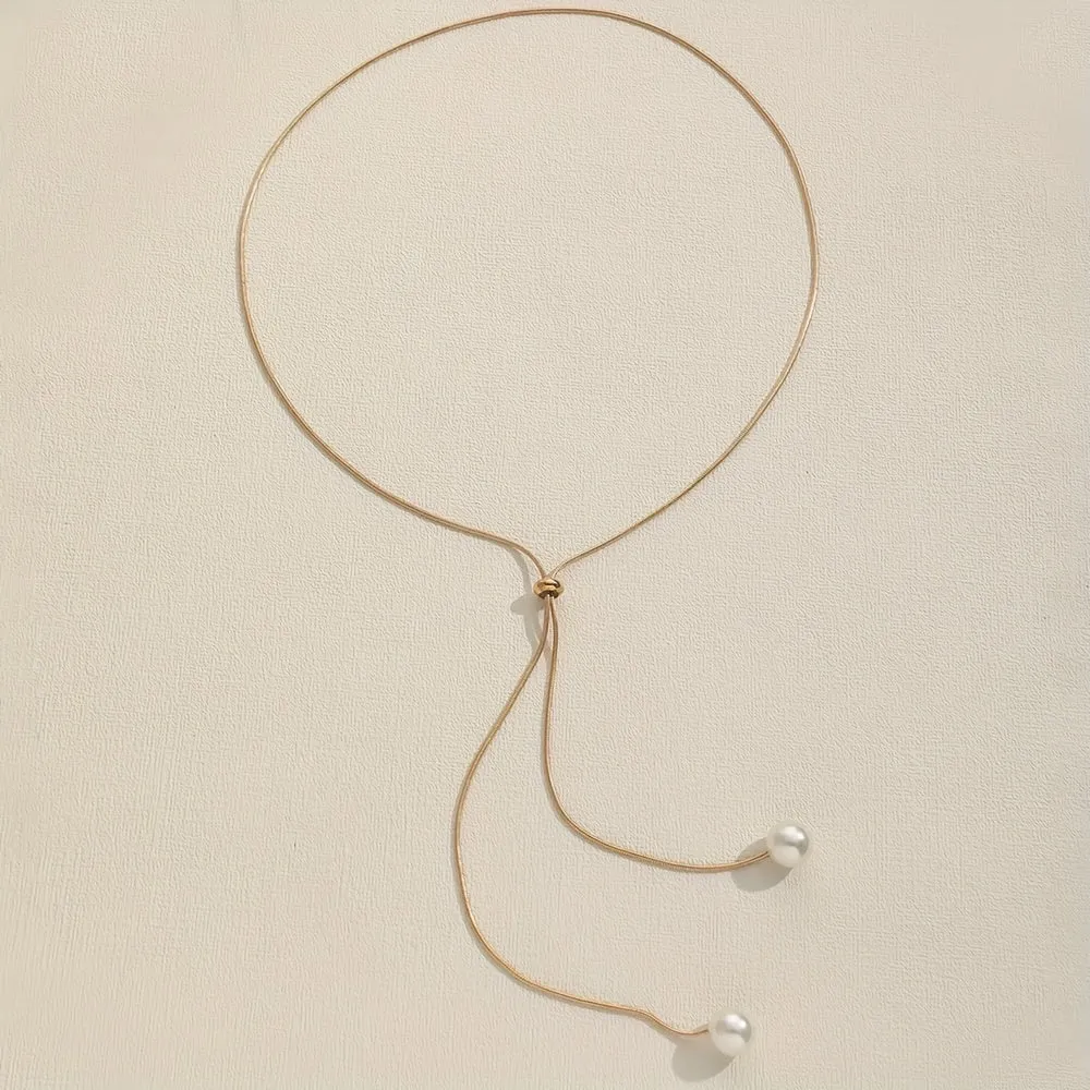 Chic YShaped Necklace with Imitation Pearl Pendant