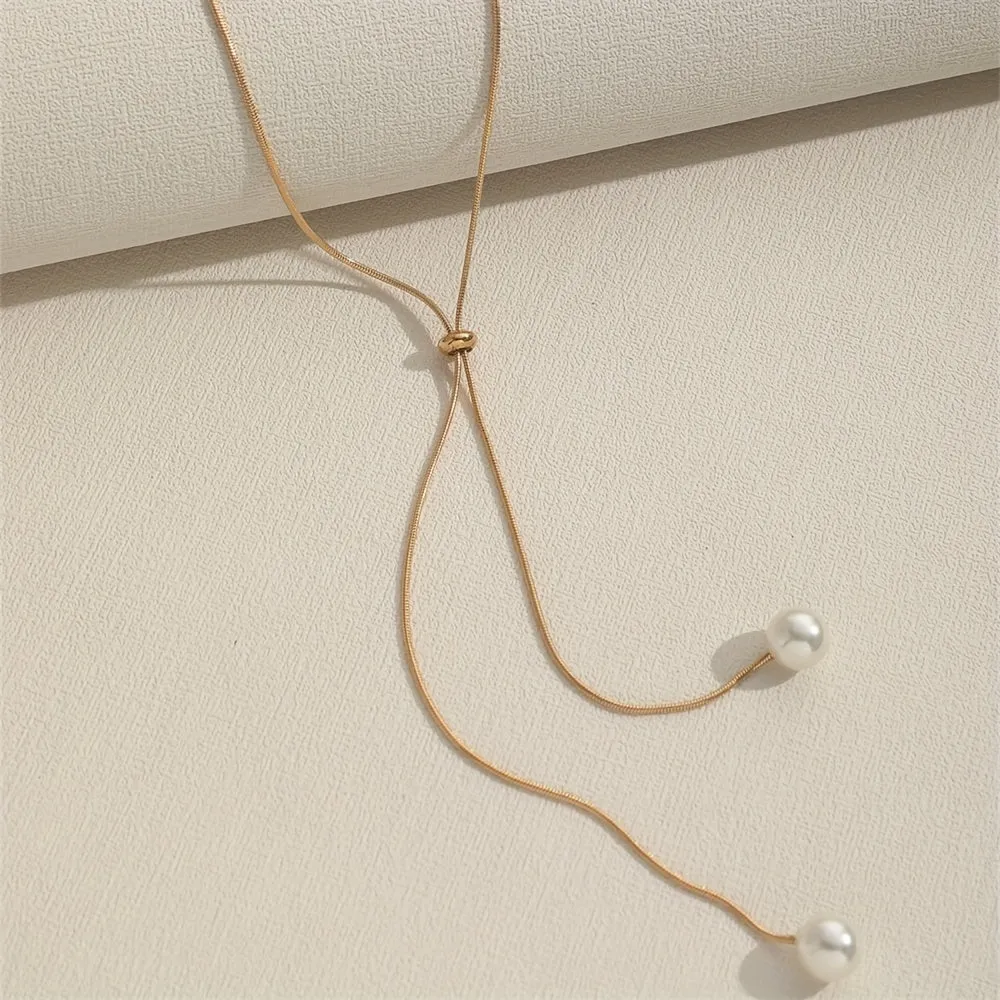 Chic YShaped Necklace with Imitation Pearl Pendant