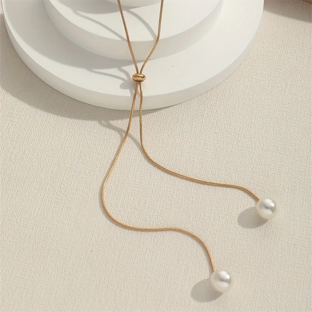 Chic YShaped Necklace with Imitation Pearl Pendant