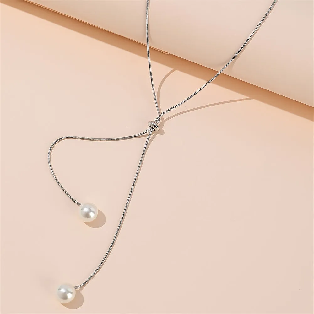 Chic YShaped Necklace with Imitation Pearl Pendant