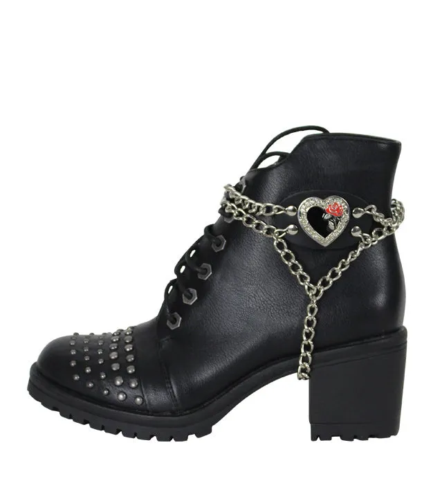 Chrome And Red Heart - Rose Boot Chain, Sells as Pair