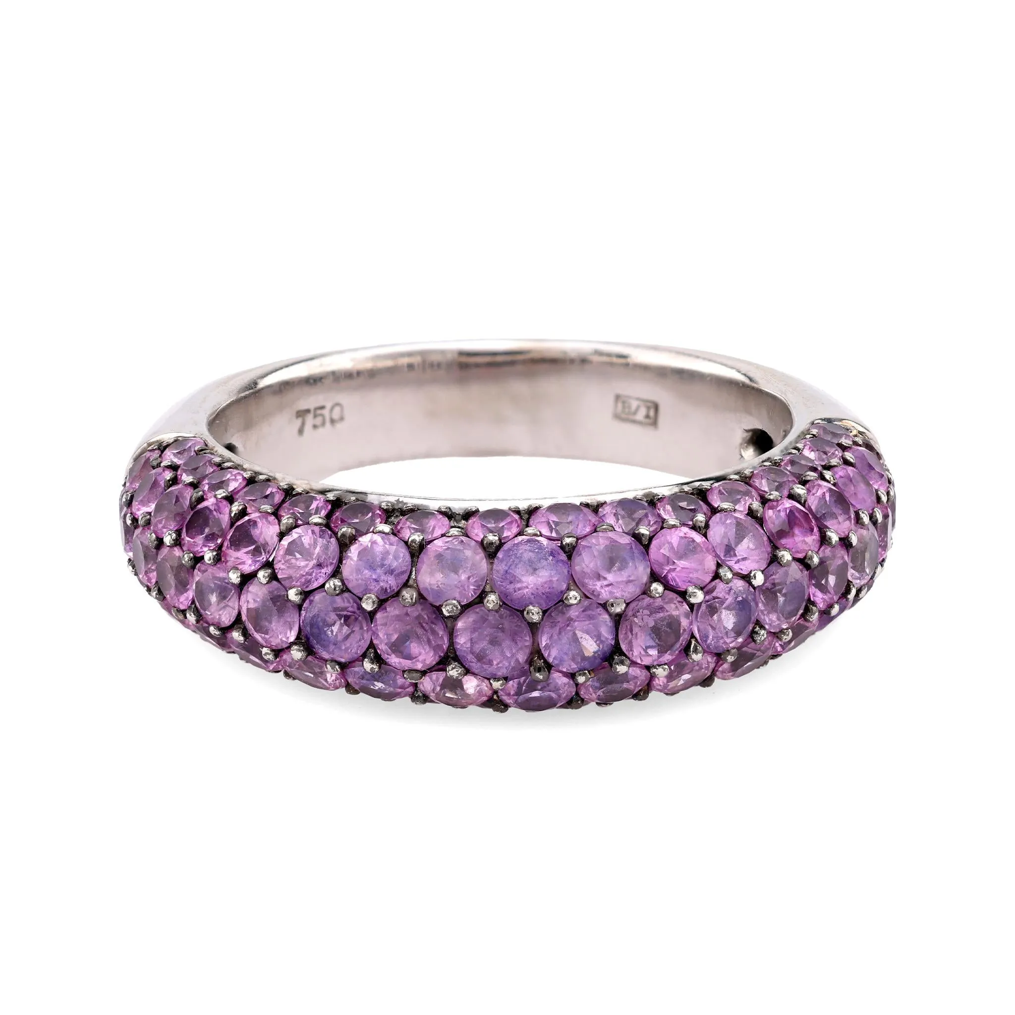 Contemporary 3.20 carat total weight pink sapphire 18k white gold pave ring