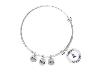 Crohn's Disease Awareness Purple Ribbon Retractable Charm Bracelets