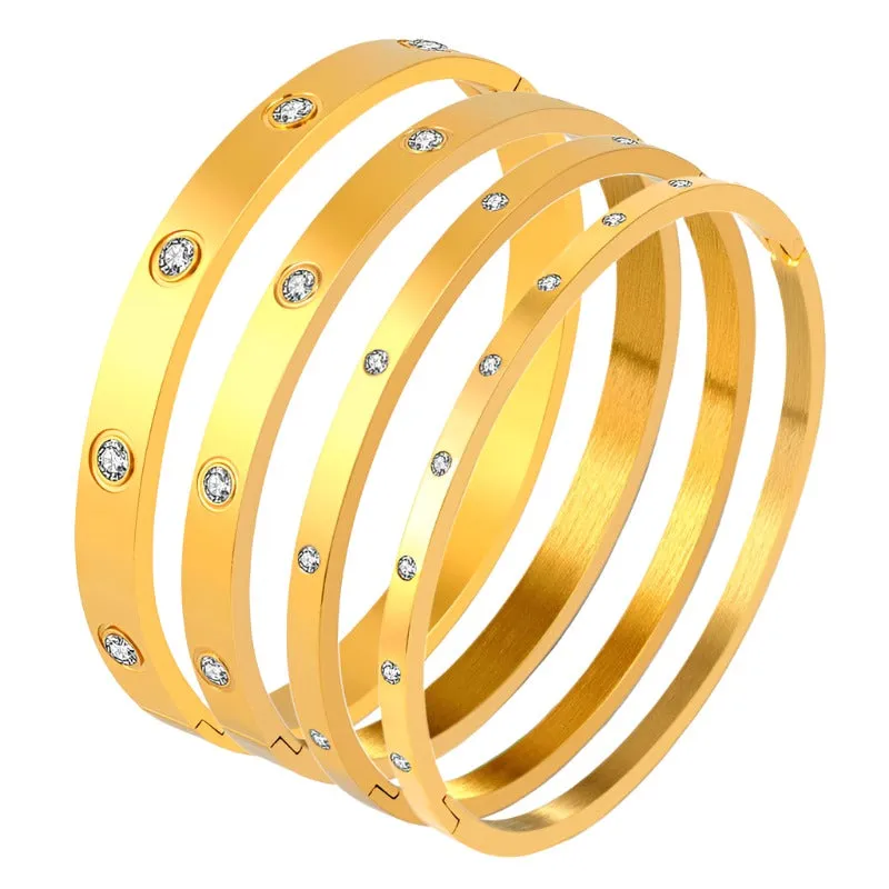 Crystals Lover Bracelets Stainless Steel Bangles Cubic Zirconia Women Gold Color Bangles Jewelry Brand Jewelry Gifts